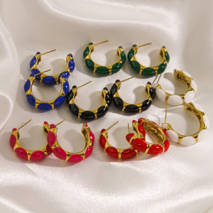 Stainless Steel Colorful Oil Dropping Enamel C-shaped Earrings