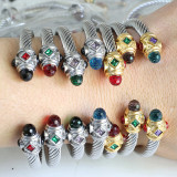 Stainless Steel Colorful Diamond Open Twisted Wire Bracelet