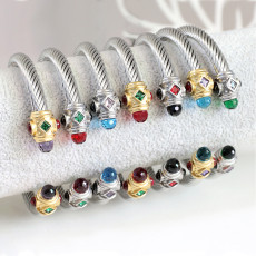 Stainless Steel Colorful Diamond Open Twisted Wire Bracelet