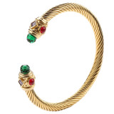 Stainless Steel Colorful Diamond Open Twisted Wire Bracelet