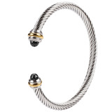Stainless Steel Colorful Diamond Open Twisted Wire Bracelet