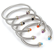 Stainless Steel Colorful Diamond Open Twisted Wire Bracelet