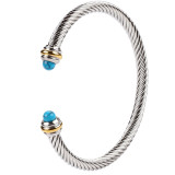 Stainless Steel Colorful Diamond Open Twisted Wire Bracelet