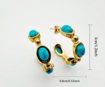 Stainless steel turquoise C-shaped earrings
