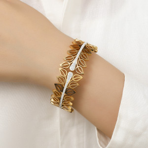 Stainless steel crown leaf inlaid diamond bracelet