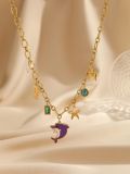 Stainless steel dolphin and starfish vacation ocean necklace