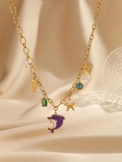 Stainless steel dolphin and starfish vacation ocean necklace