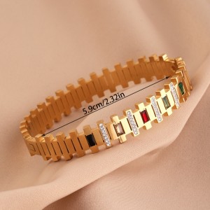 Stainless steel minimalist personalized diamond inlaid bracelet