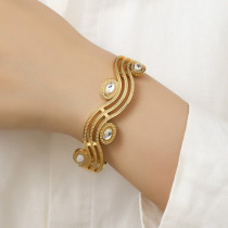 Stainless Steel Wave Line Diamond Bracelet