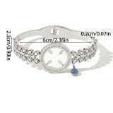 Stainless steel diamond inlaid circular hollow leaf bracelet