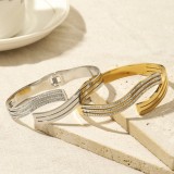 Stainless Steel Wave Line Diamond Bracelet