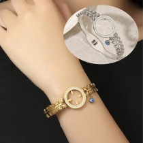 Stainless steel diamond inlaid circular hollow leaf bracelet