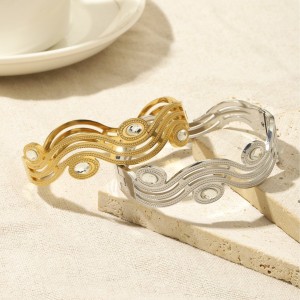 Stainless Steel Wave Line Diamond Bracelet