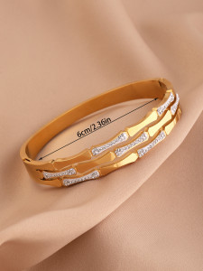 Stainless steel bamboo joint diamond inlaid bracelet