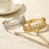 Stainless steel crown leaf inlaid diamond bracelet