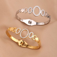 Stainless steel round hollow diamond inlaid bracelet