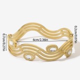 Stainless Steel Wave Line Diamond Bracelet