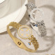 Stainless steel diamond inlaid circular hollow leaf bracelet