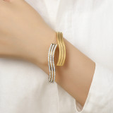 Stainless Steel Wave Line Diamond Bracelet