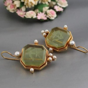 Hexagonal green crystal stone earrings