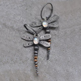 Metal Dragonfly Insect Moonlight Stone Earrings