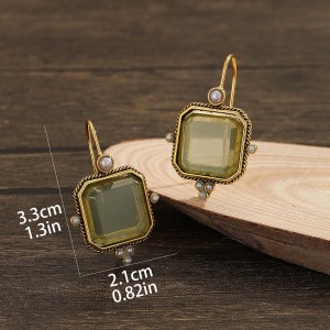 Hexagonal green crystal stone earrings