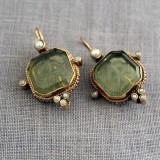 Hexagonal green crystal stone earrings