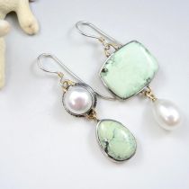 Asymmetric Blue Jade Agate Pearl Earrings