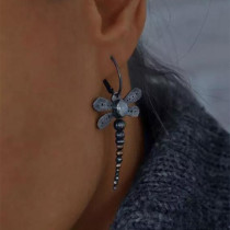 Metal Dragonfly Insect Moonlight Stone Earrings