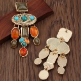 Inlaid turquoise geometric long earrings