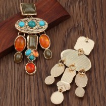 Inlaid turquoise geometric long earrings