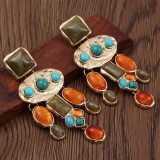 Inlaid turquoise geometric long earrings