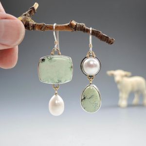 Asymmetric Blue Jade Agate Pearl Earrings