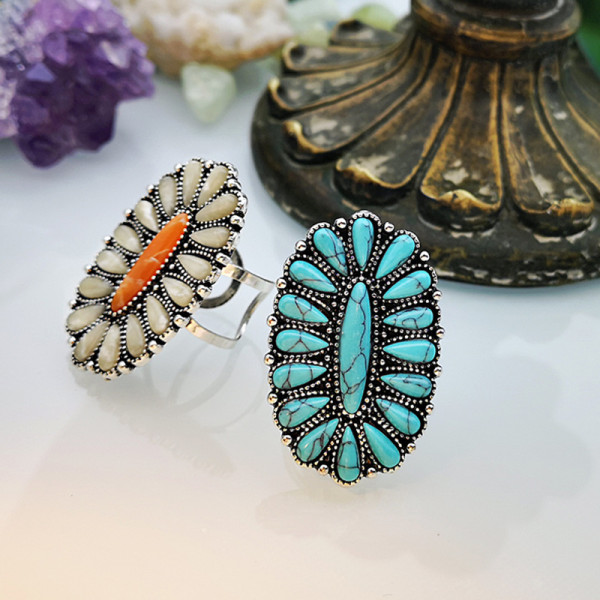 Colored White Turquoise Exaggerated Ring