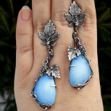 Metal grapevine leaf earrings with water droplet shaped cat's eye stone earrings