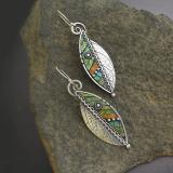 Abstract Rainbow Green Leaf Earrings