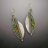 Abstract Rainbow Green Leaf Earrings
