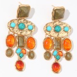 Inlaid turquoise geometric long earrings