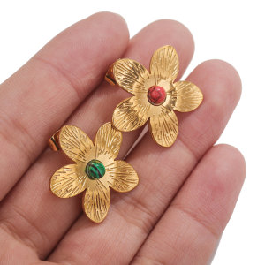 Stainless steel five petal turquoise earrings