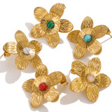 Stainless steel five petal turquoise earrings