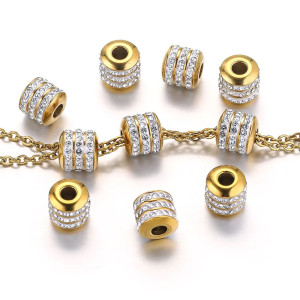 Stainless steel drill ring spacer bead bracelet necklace with diamond spacer