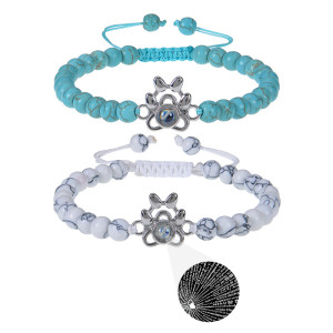 100 languages dog claw projection stone bracelet, natural turquoise woven bracelet, couple bracelet