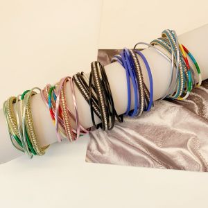 Bohemian colored PU leather magnetic buckle bracelet