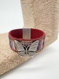 Vintage Metal Butterfly PU Leather Magnetic Buckle Bracelet