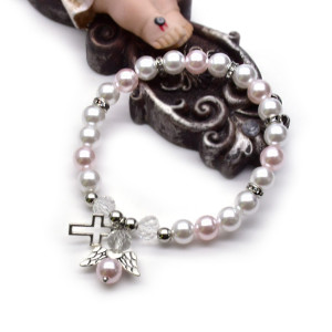Cross Angel White Pink Pearl Bracelet
