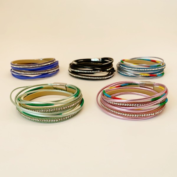 Bohemian colored PU leather magnetic buckle bracelet