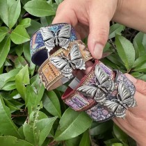 Vintage Metal Butterfly PU Leather Magnetic Buckle Bracelet