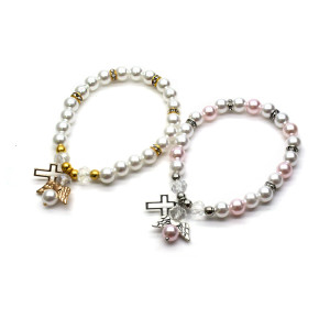 Cross Angel White Pink Pearl Bracelet