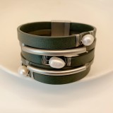 PU leather magnetic buckle freshwater pearl curved pipe bracelet