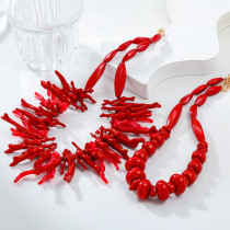 Red Coral Necklace Two Piece Set